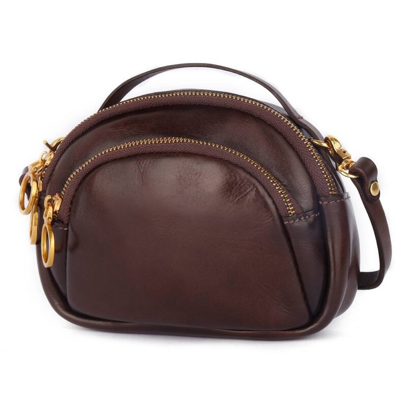 Women's Vegetable-Tanned Leather Mini Crossbody Bag – Compact Shoulder Purse with Top Handle