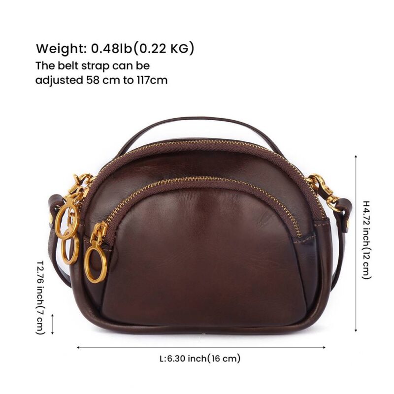 Women's Vegetable-Tanned Leather Mini Crossbody Bag – Compact Shoulder Purse with Top Handle