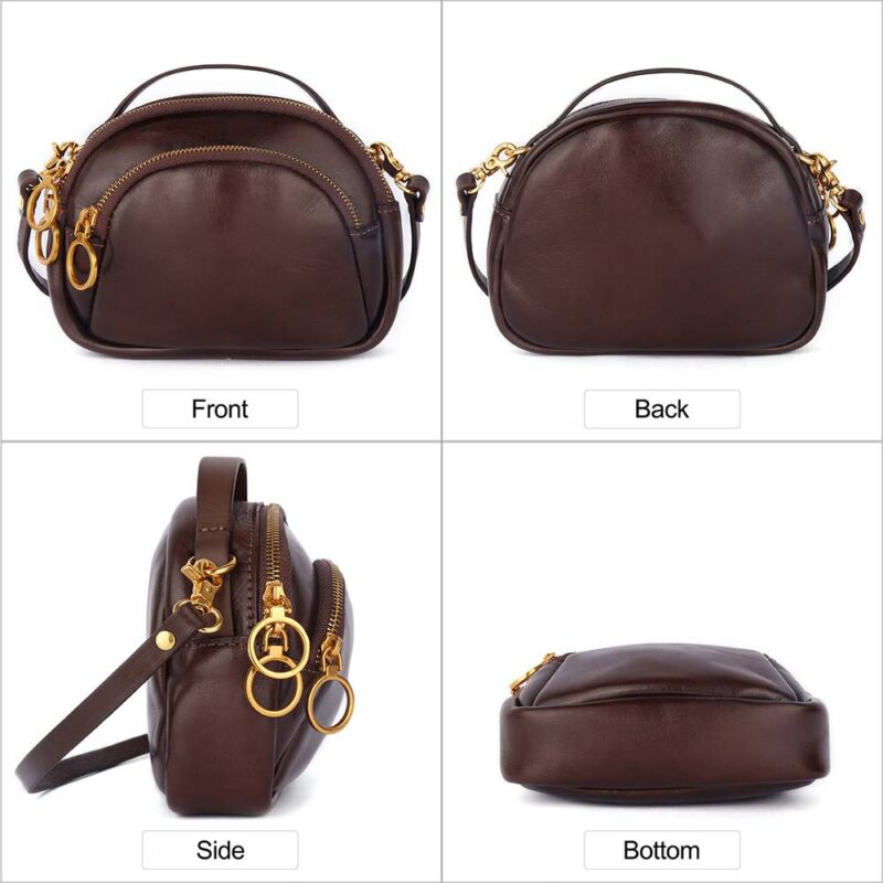 Women's Vegetable-Tanned Leather Mini Crossbody Bag – Compact Shoulder Purse with Top Handle