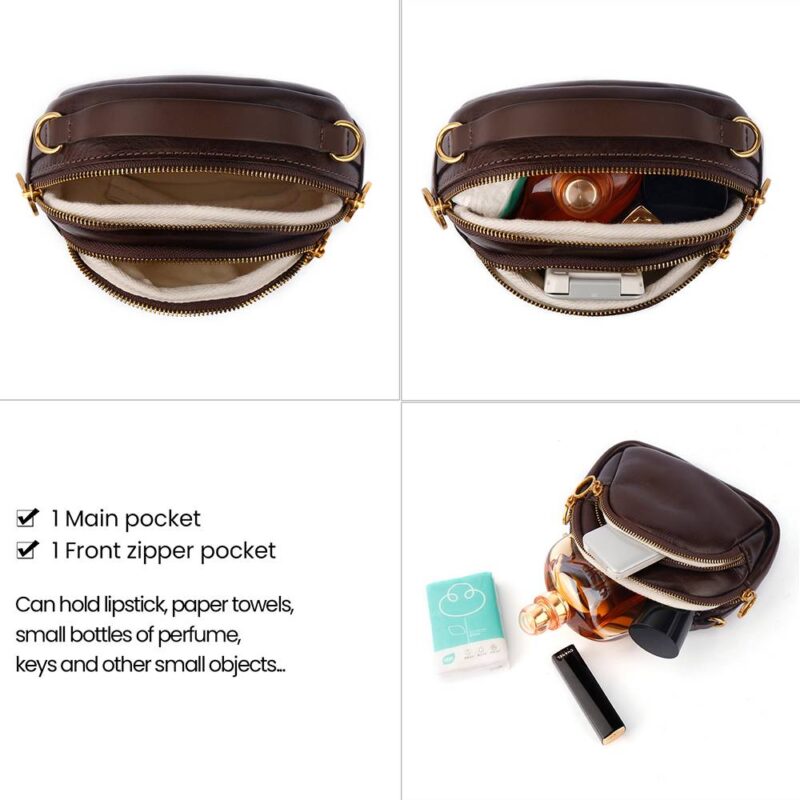 Women's Vegetable-Tanned Leather Mini Crossbody Bag – Compact Shoulder Purse with Top Handle