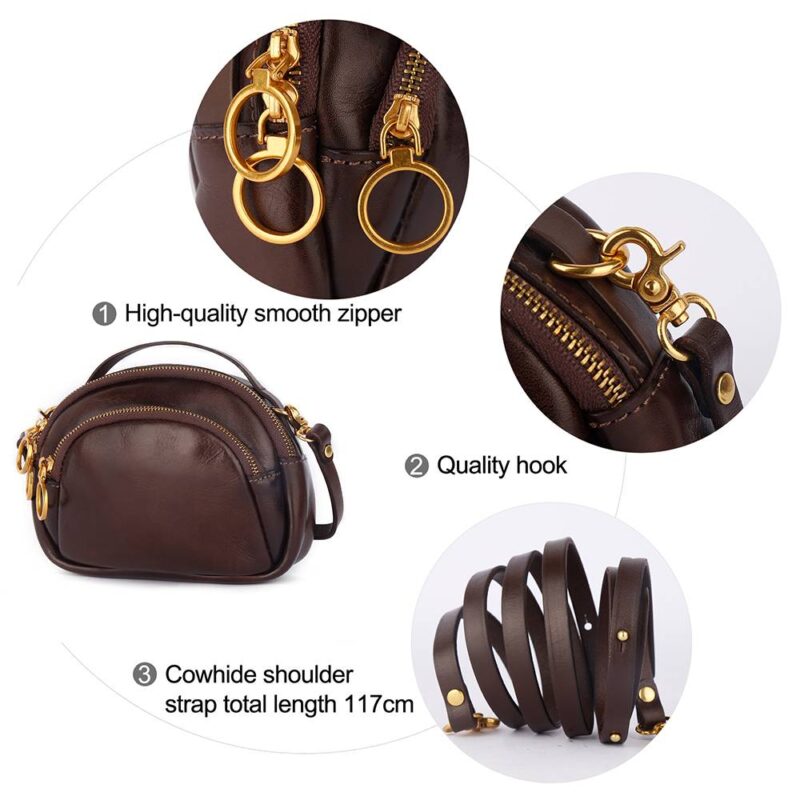 Women's Vegetable-Tanned Leather Mini Crossbody Bag – Compact Shoulder Purse with Top Handle