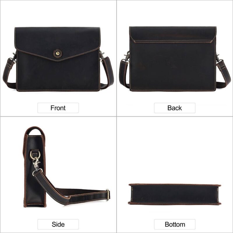 Dark Brown Full-Grain Leather Crossbody Satchel – Envelope Clutch & iPad Mini Bag