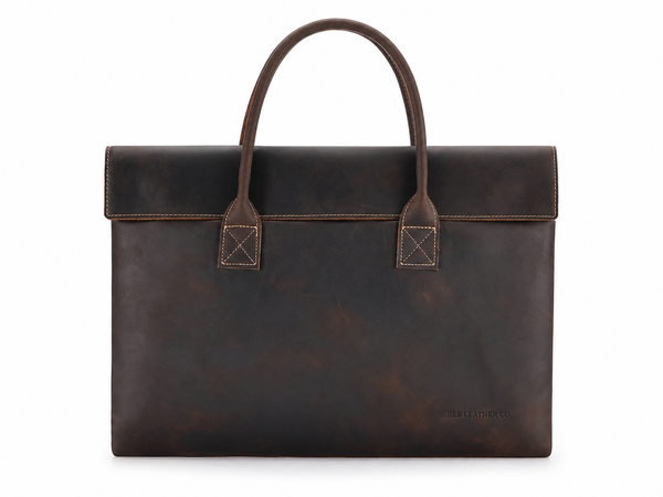 Compact Full-Grain Leather Laptop Briefcase