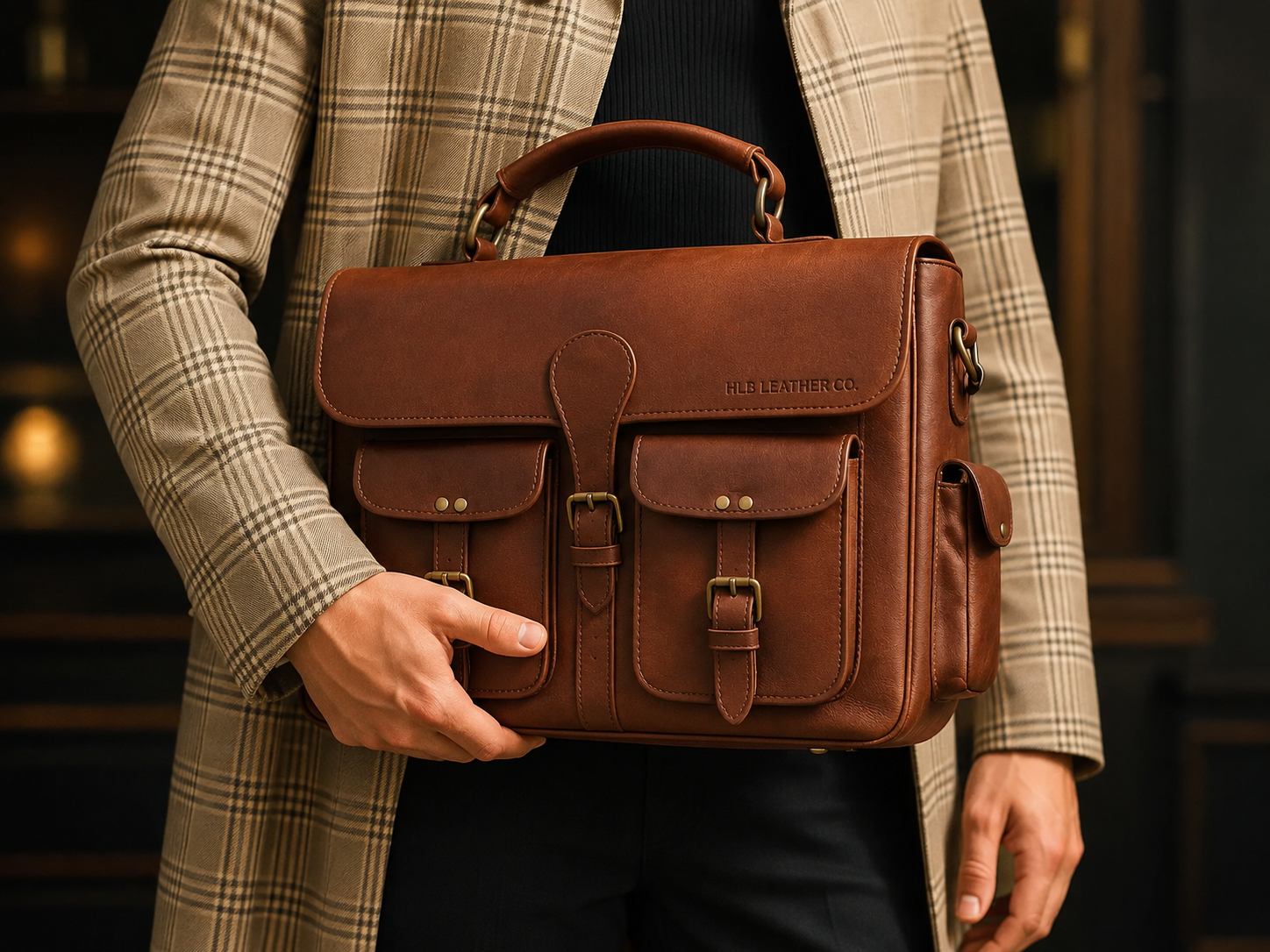 Full-Grain Leather Laptop Messenger Bag