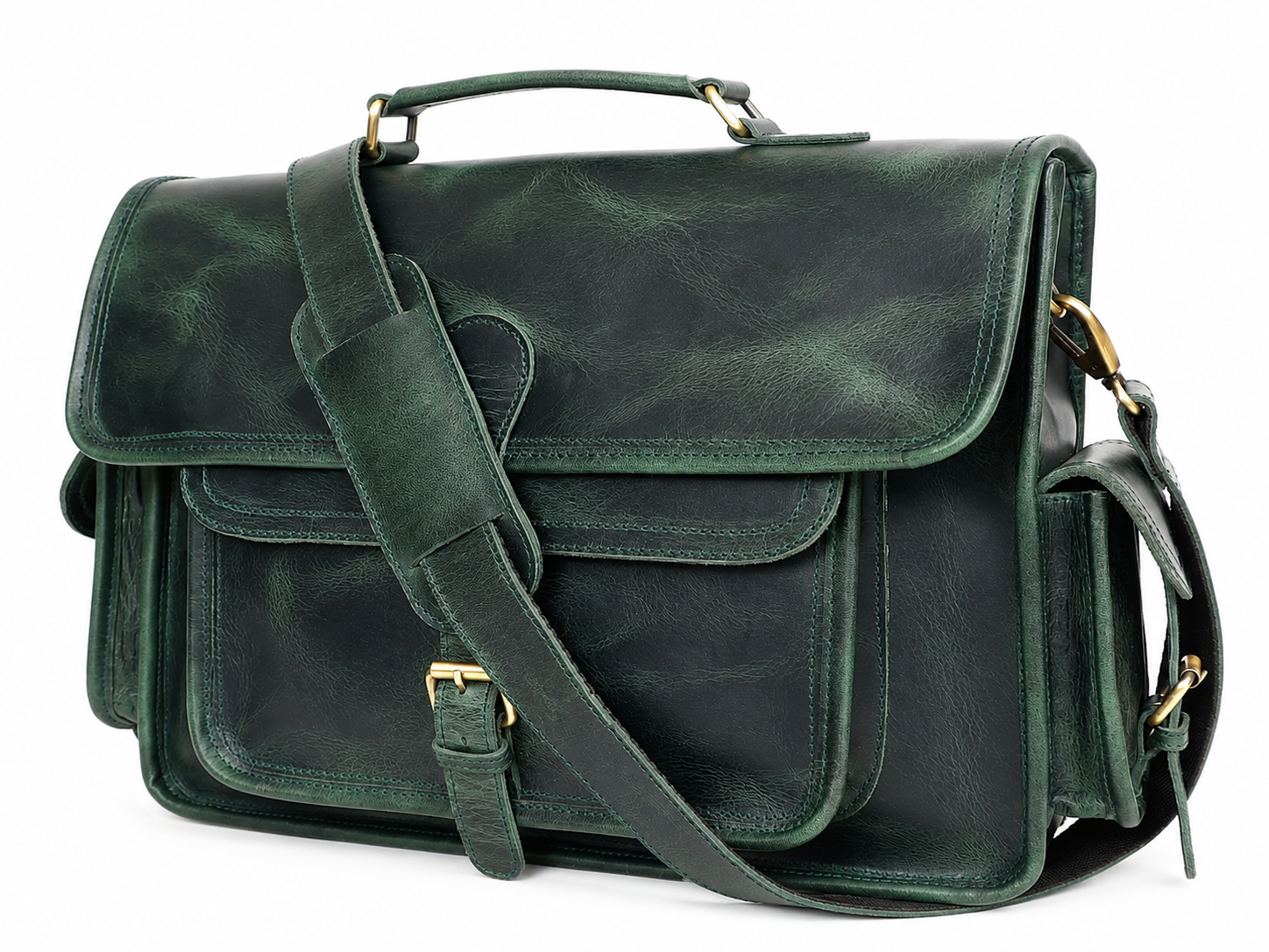 Ember Green Full-Grain Buffalo Leather Messenger Bag – Men's Work & Travel Satchel
