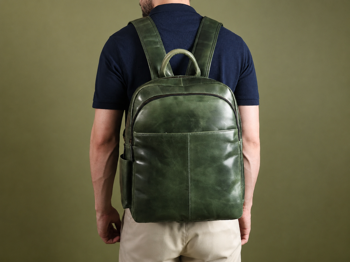 Luxury Italian Leather Backpack, Green