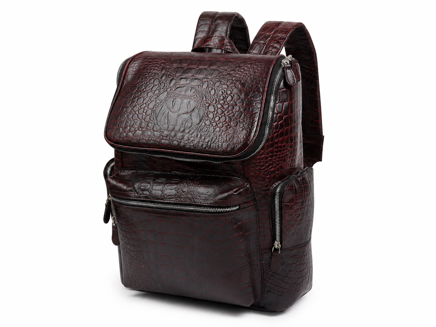 Regal Crocodile Texture Laptop Backpack, Pinkish Red