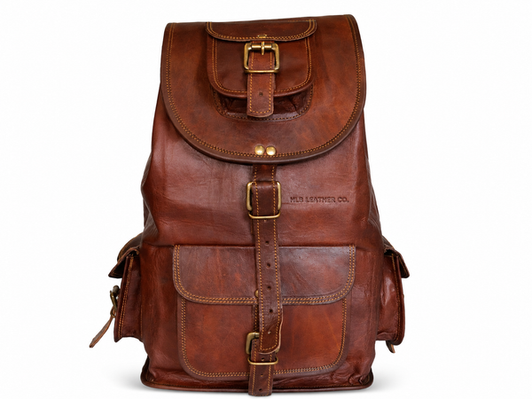 Full-Grain Goat Leather Heritage Backpack with Buckle Pockets