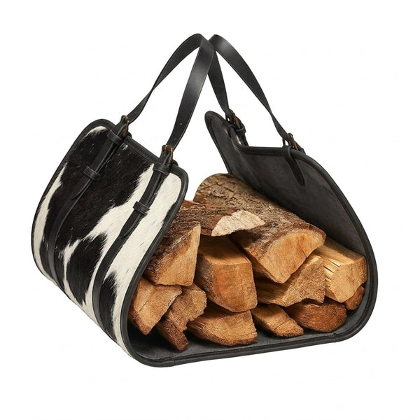 Premium Cowhide Leather & Waxed Canvas Firewood Carrier