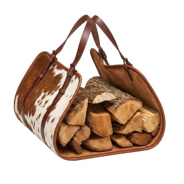 Personalized Hair-On-Hide Leather Firewood Carrier