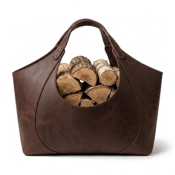Personalized Leather &amp; Waxed Canvas Firewood Carrier