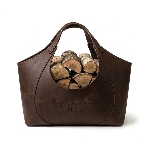 Personalized Leather &amp; Waxed Canvas Firewood Carrier