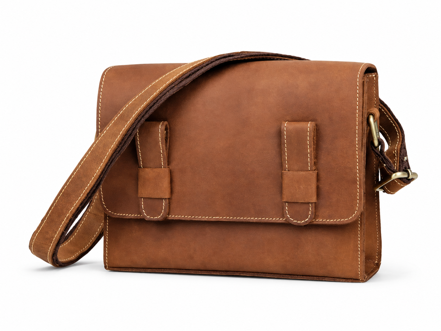 European Style Minimalist Full-Grain Leather Messenger Bag