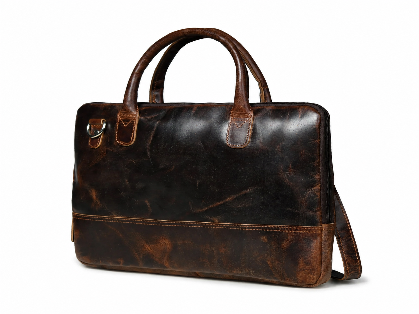 Modernist Leather Laptop Bag - Dark Brown