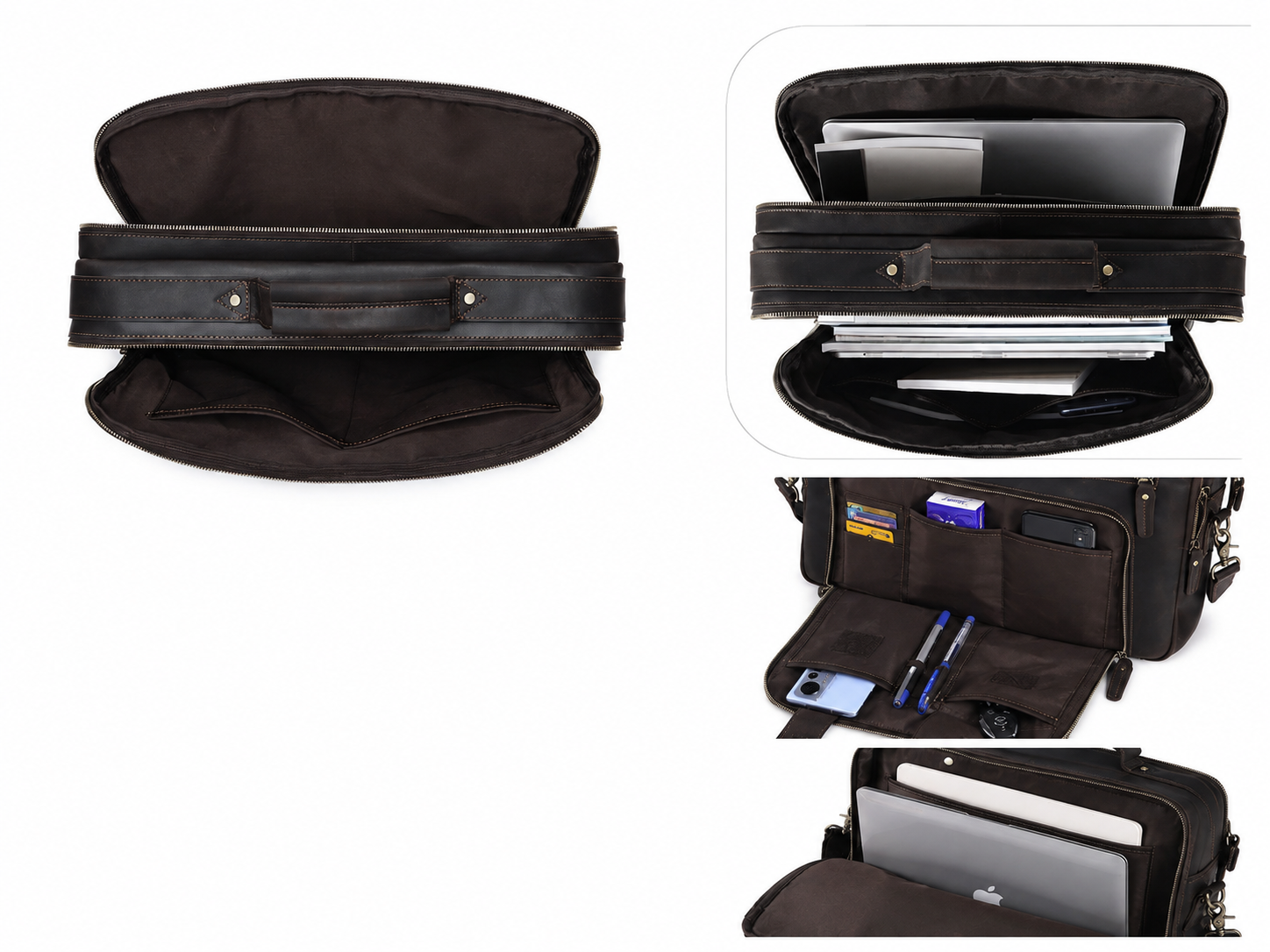 Full-Grain Leather Business Travel Messenger Briefcase