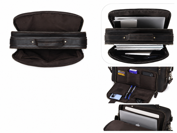 Full-Grain Leather Business Travel Messenger Briefcase