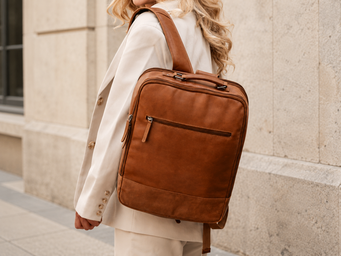 Leather Travel Backpack Cognac Jamaica