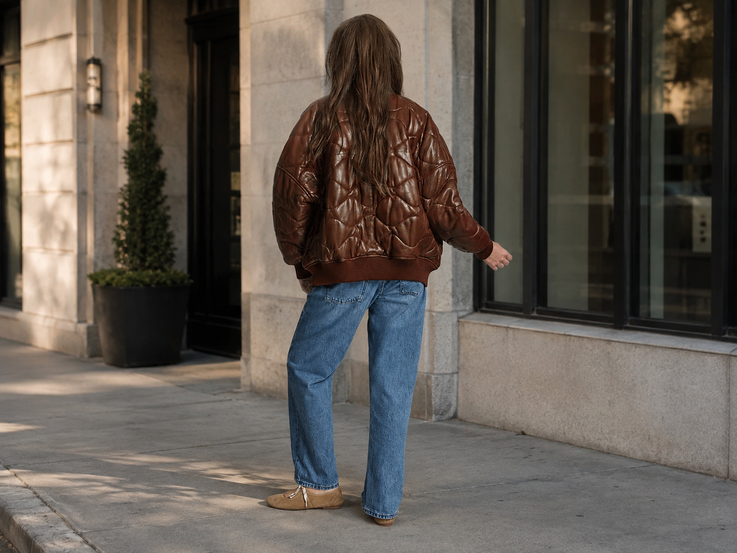 Women’s Oversized Quilted Leather Bomber Jacket
