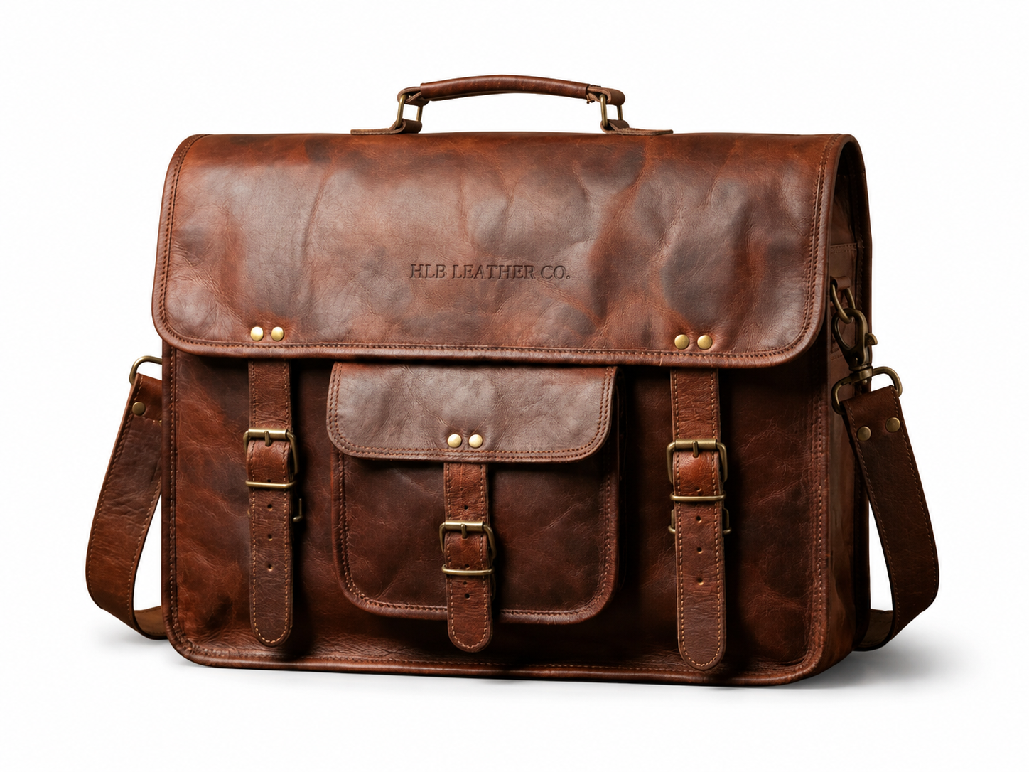 Men’s Full-Grain Leather Laptop Messenger Bag for Work