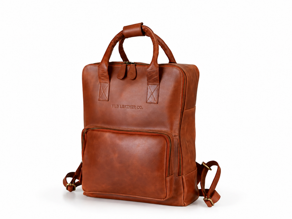Waxed Full-Grain Leather Commuter Backpack with Hidden Back Pocket