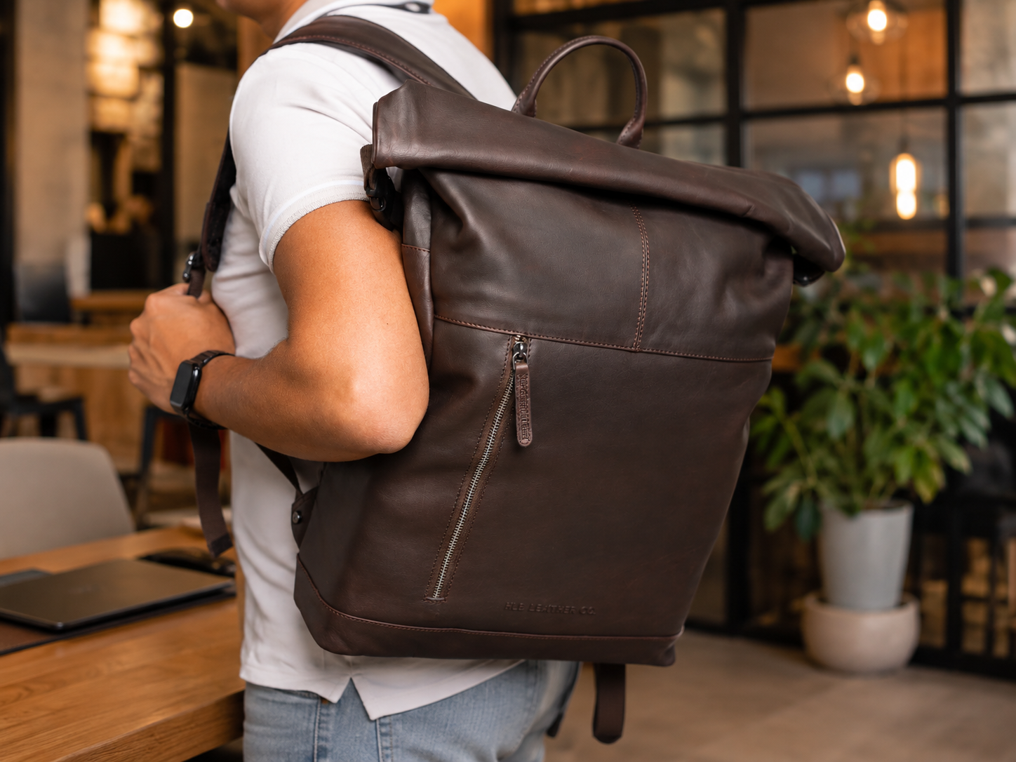 Leather Roll-top Backpack Brown Liverpool