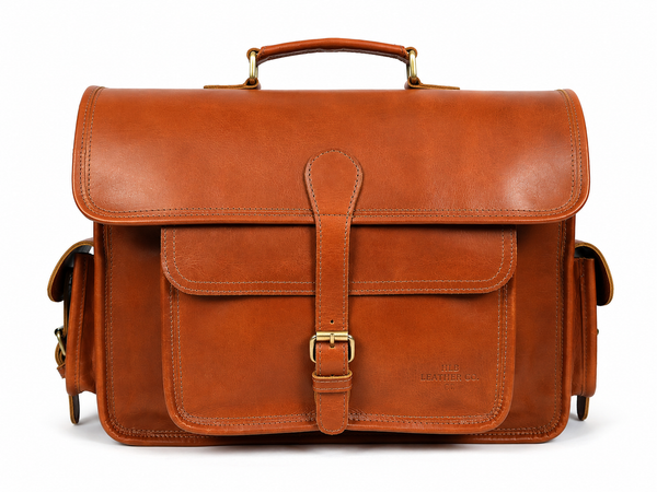 Brown Full-Grain Buffalo Leather Messenger Bag