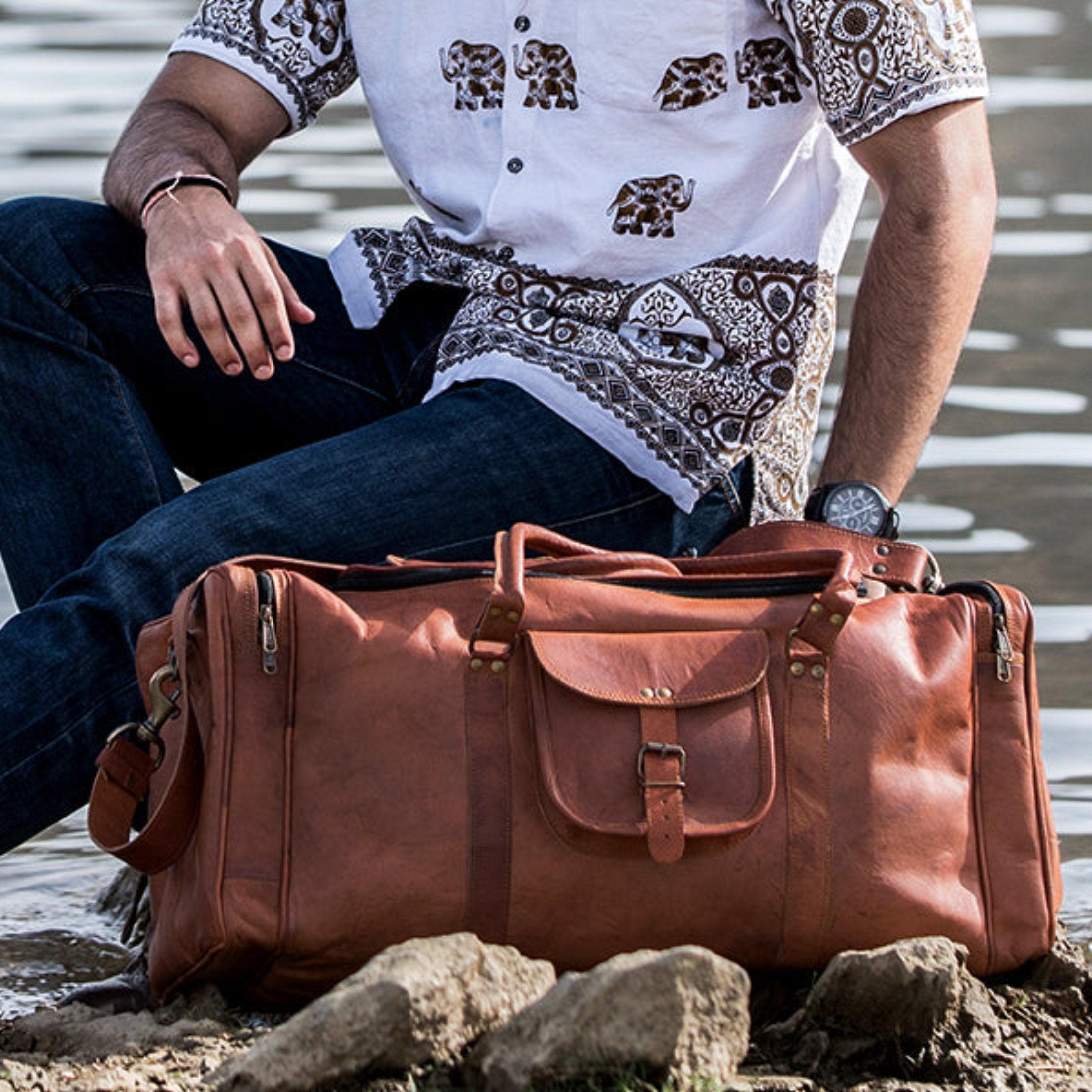 Leather 21-Inch Vintage Duffel Bag - Full Grain Leather Travel, Gym, Sports, and Weekend Bag