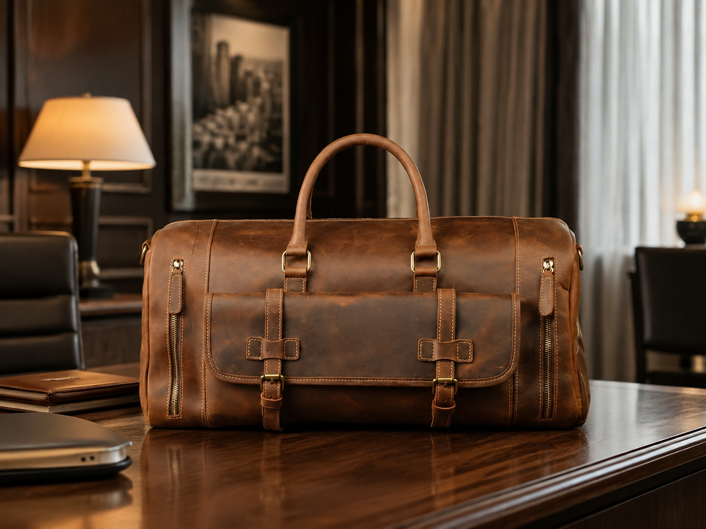 Premium Full-Grain Buffalo Leather Travel & Work Set – Duffel, Messenger Bag & Toiletry Bag