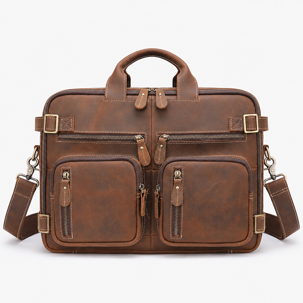 3-in-1 Full-Grain Leather Convertible Backpack Briefcase
