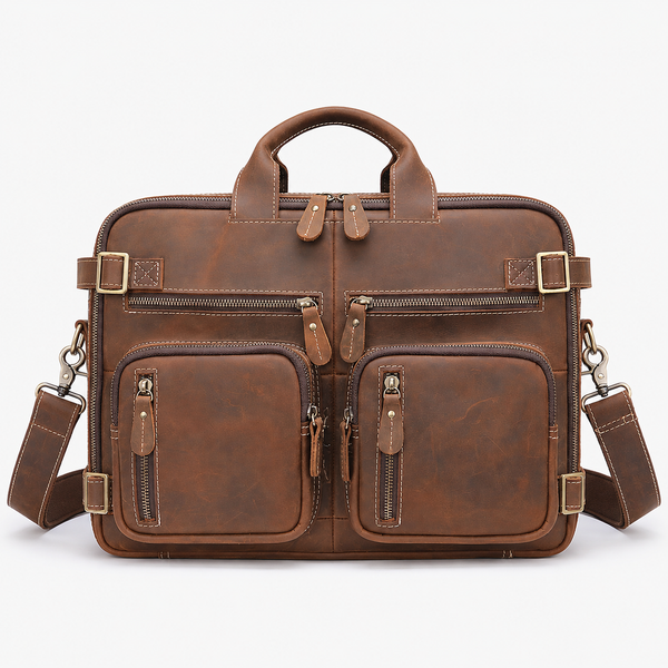 3-in-1 Full-Grain Leather Convertible Backpack Briefcase