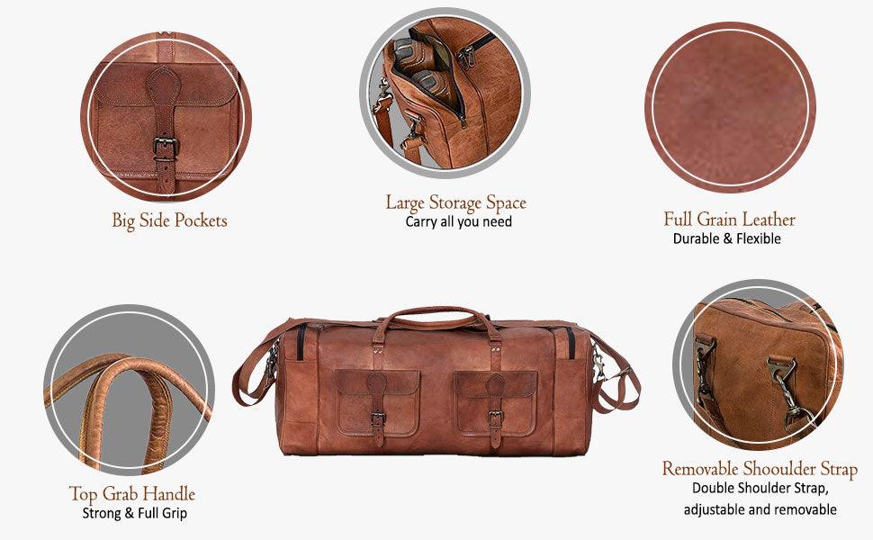 Leather Duffel Bag for Men – 32-Inch Large Travel Holdall, Gym, Sports, Overnight, and Weekend Bag