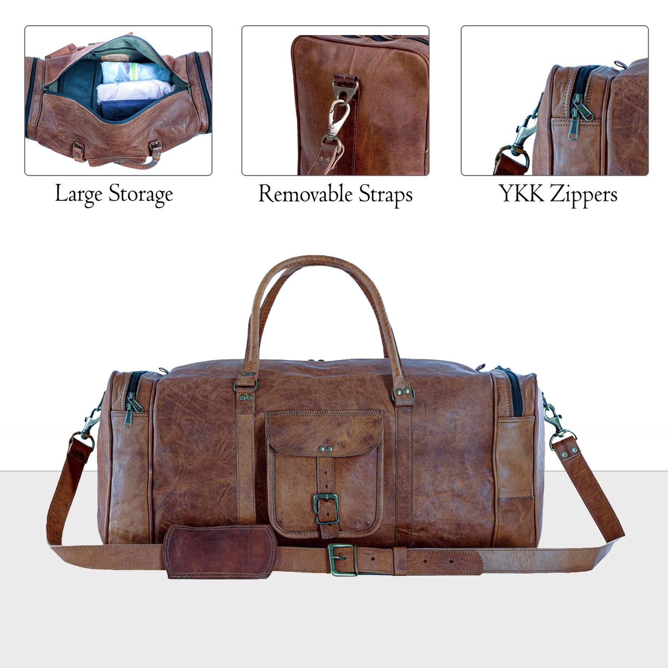 Leather Duffel Bag Large 24-Inch Square Duffel - Travel, Gym, Sports, Overnight, and Weekender Bag for Men and Women
