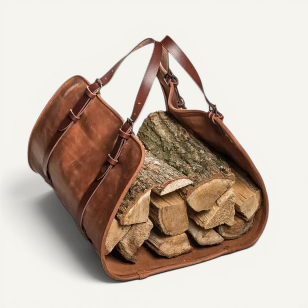 Crazy Horse Leather Firewood Carrier – Distressed Log Tote