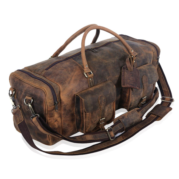 Leather Duffel Bag 28-Inch Large Travel Bag - Gym, Sports, Overnight, and Weekender Bag (Buffalo Distressed Tan)