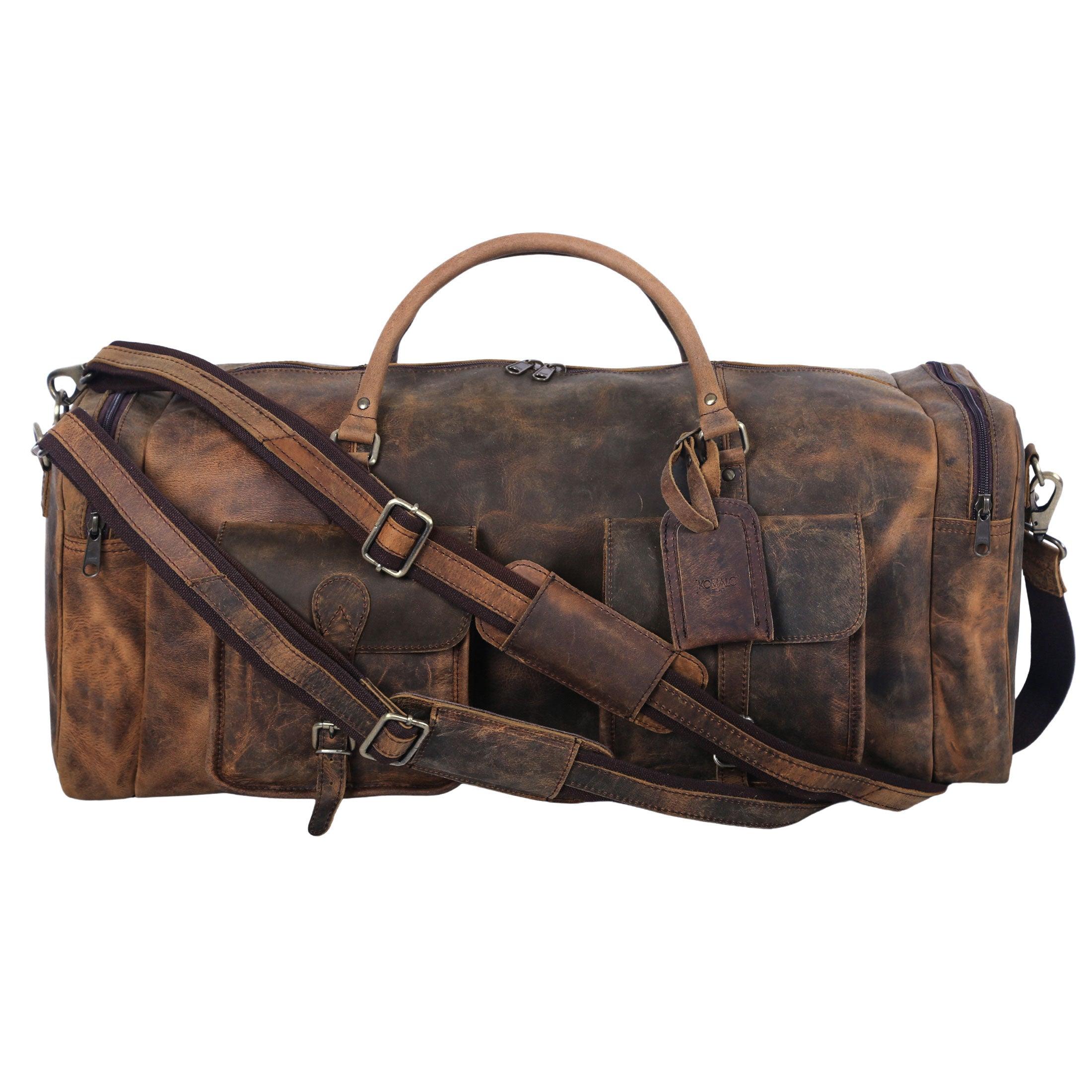 Leather Duffel Bag 28-Inch Large Travel Bag - Gym, Sports, Overnight, and Weekender Bag (Buffalo Distressed Tan)
