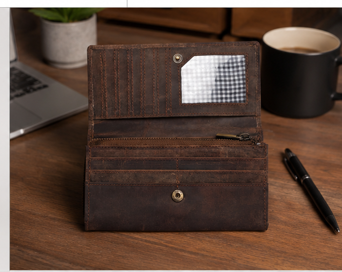 Camellia Full-Grain Leather Wallet – RFID Card, Coin & Cash Organizer
