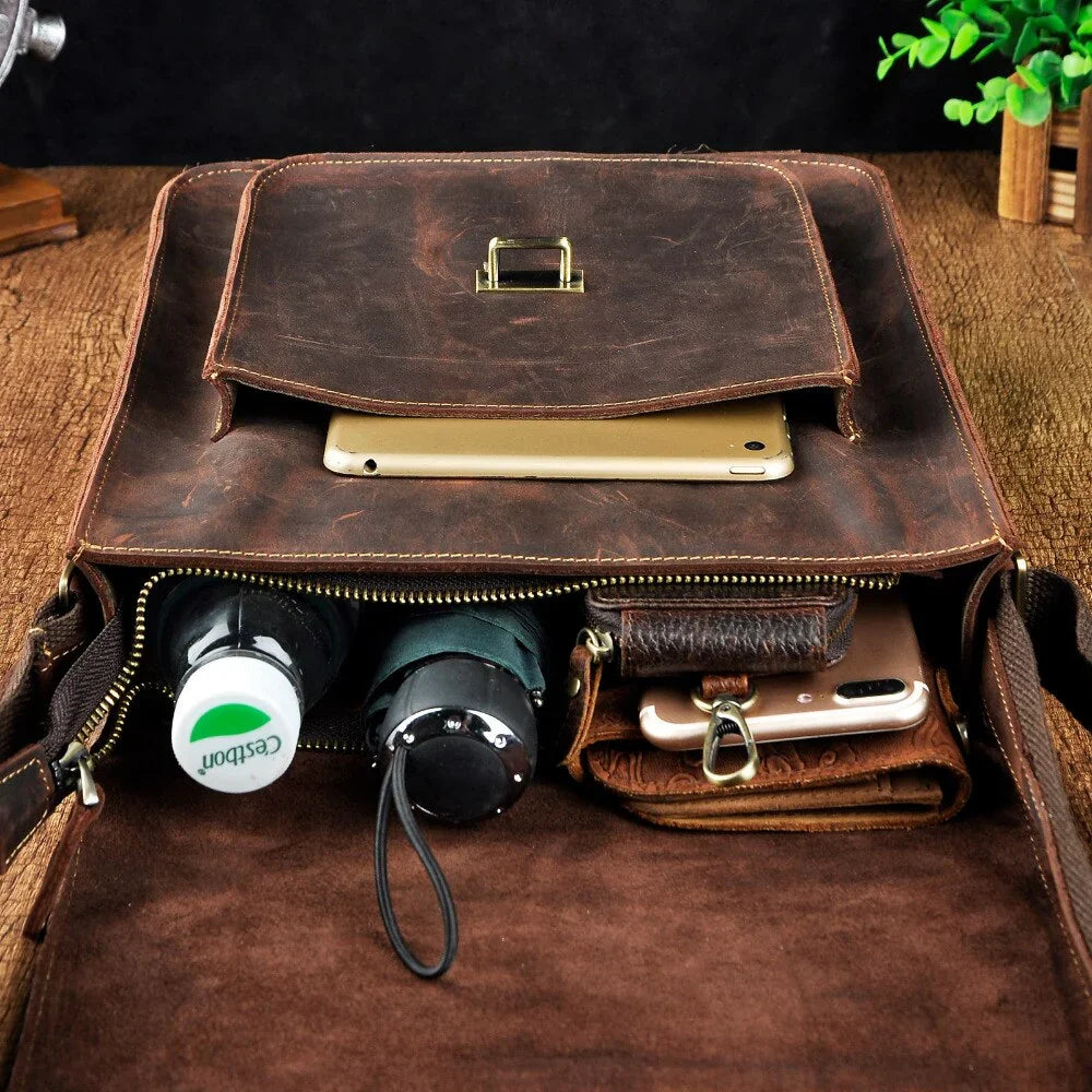 Brian Full-Grain Buffalo Leather Messenger Bag – Compact iPad & Everyday Satchel