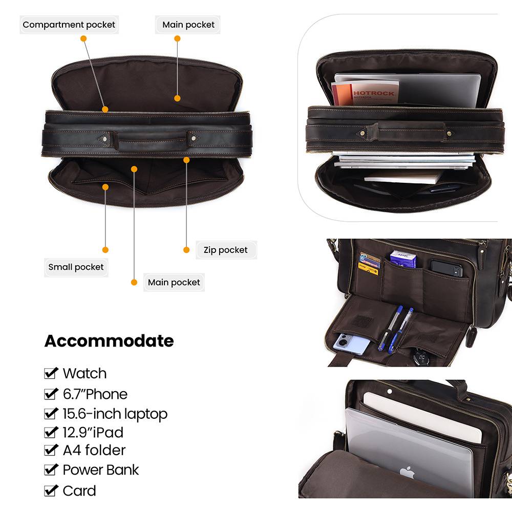 Leather Briefcase Business Travel Messenger Bags