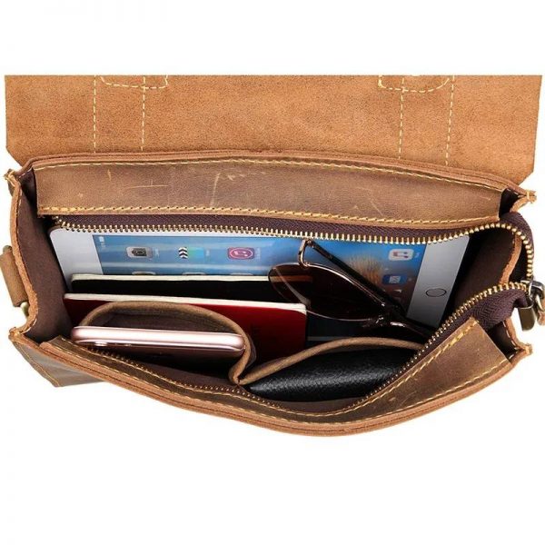 Unisex Small Leather Messenger Bag Office Briefcase Satchel