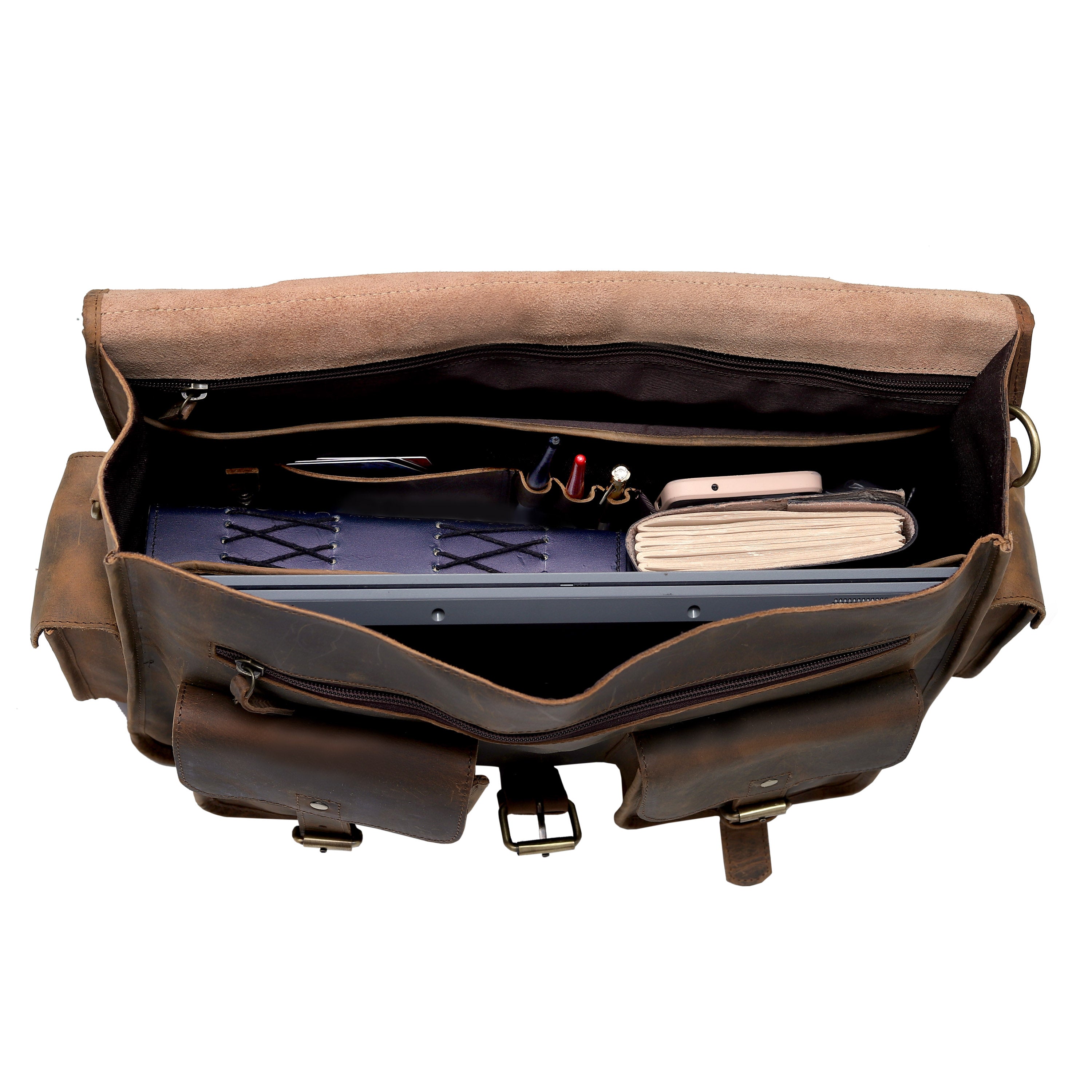 Vintage Brown Buffalo Leather Laptop Messenger Bag