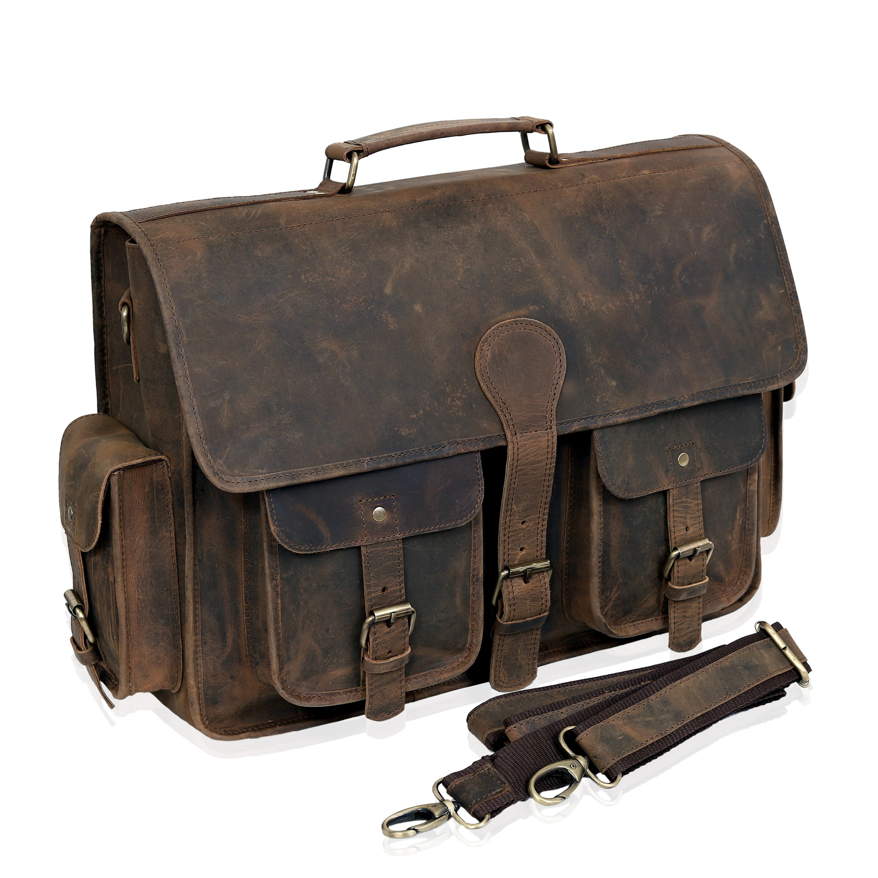 Vintage Brown Buffalo Leather Laptop Messenger Bag