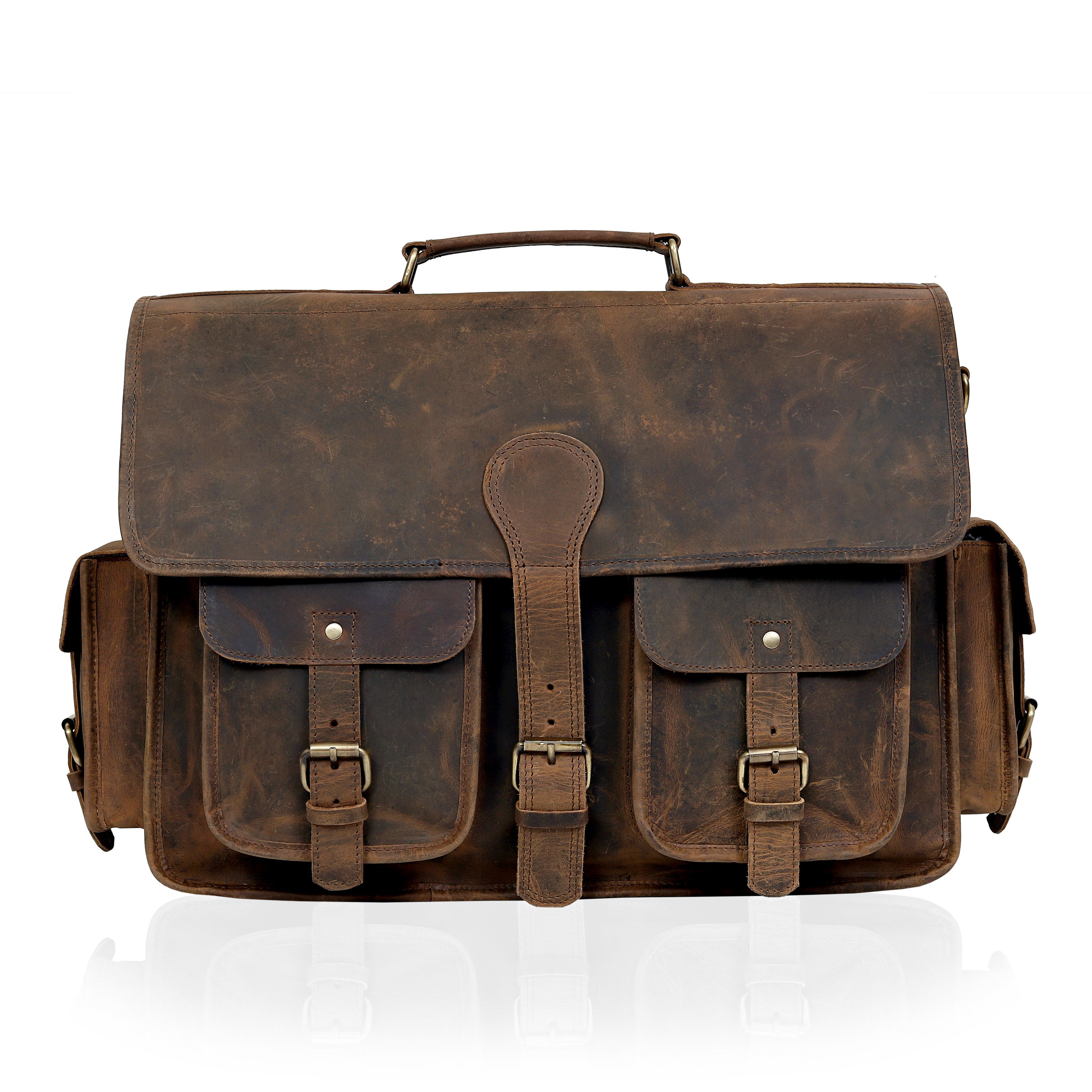 Vintage Brown Buffalo Leather Laptop Messenger Bag