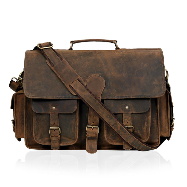 Vintage Brown Buffalo Leather Laptop Messenger Bag