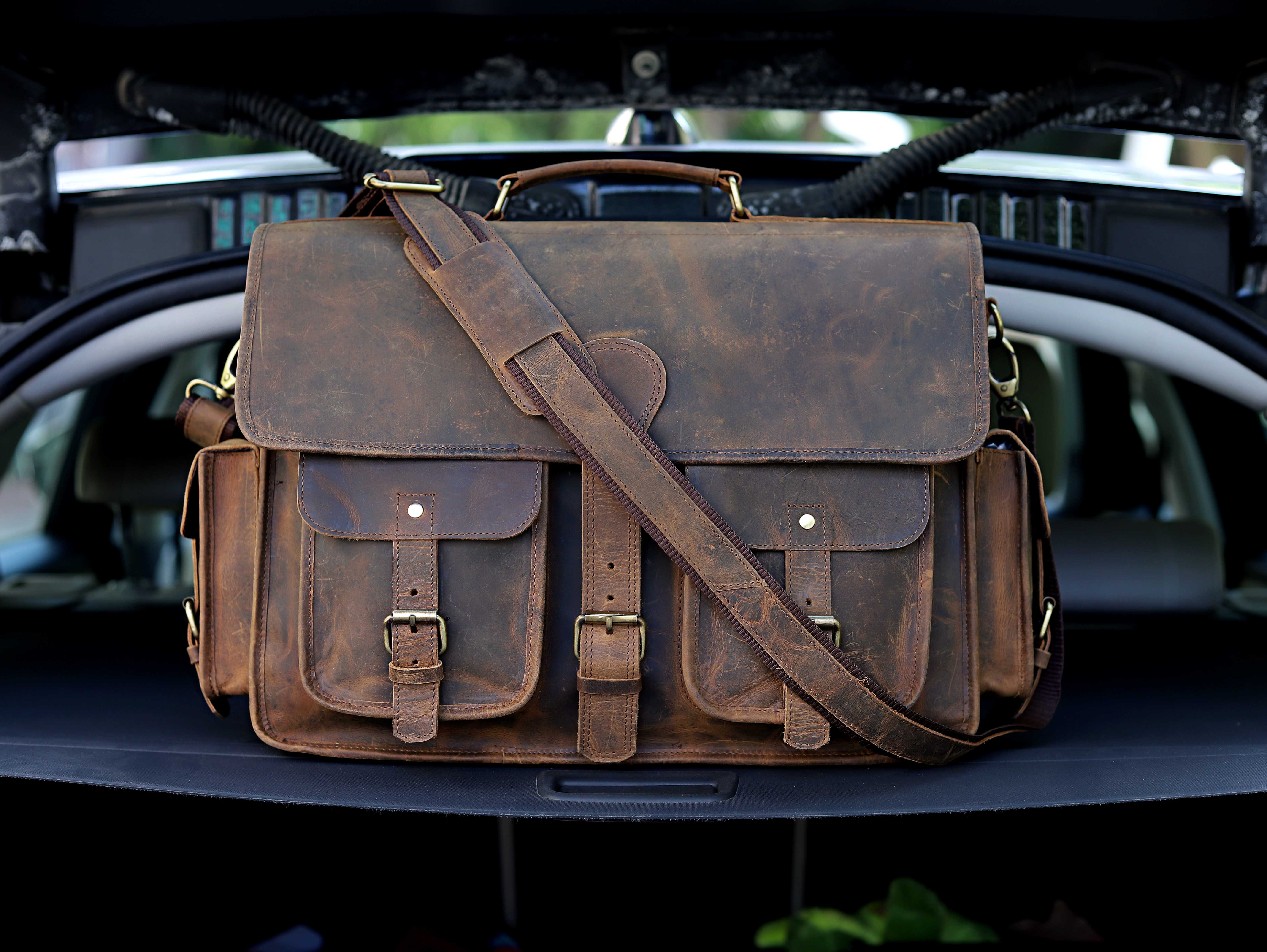 Vintage Brown Buffalo Leather Laptop Messenger Bag