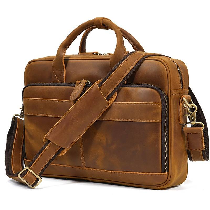 Vintage Leather Men's Briefcase 17 inch Laptop Bag