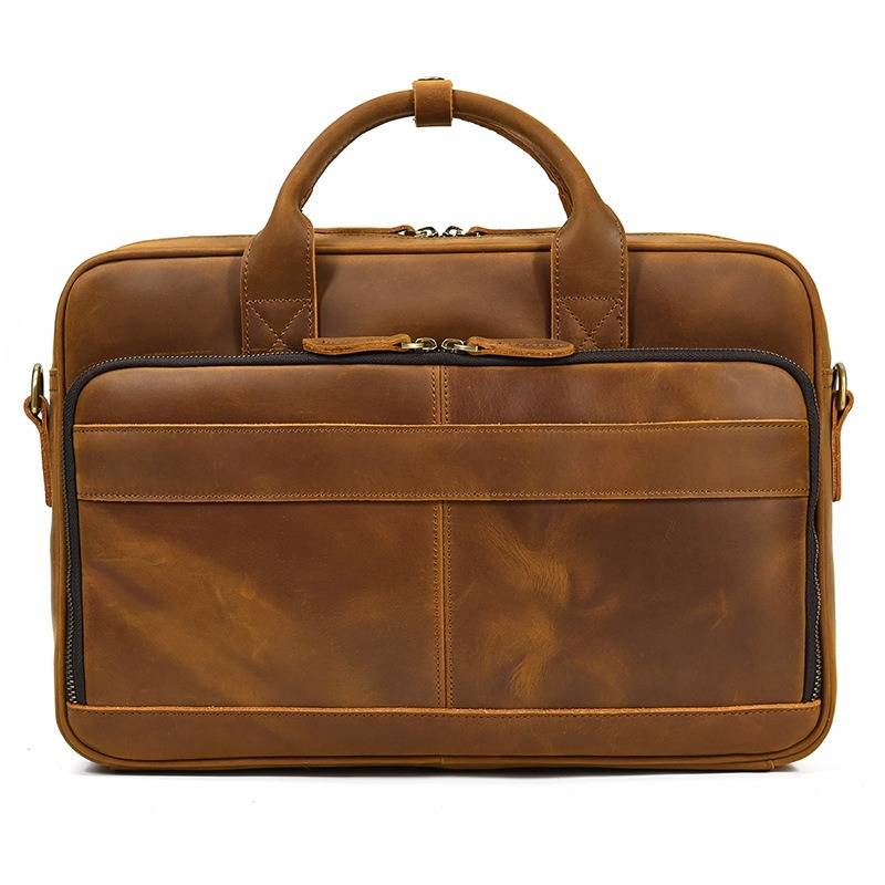 Vintage Leather Men's Briefcase 17 inch Laptop Bag