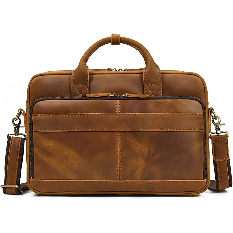 Vintage Leather Men's Briefcase 17 inch Laptop Bag