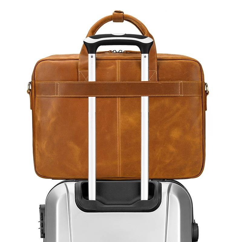 Vintage Leather Men's Briefcase 17 inch Laptop Bag
