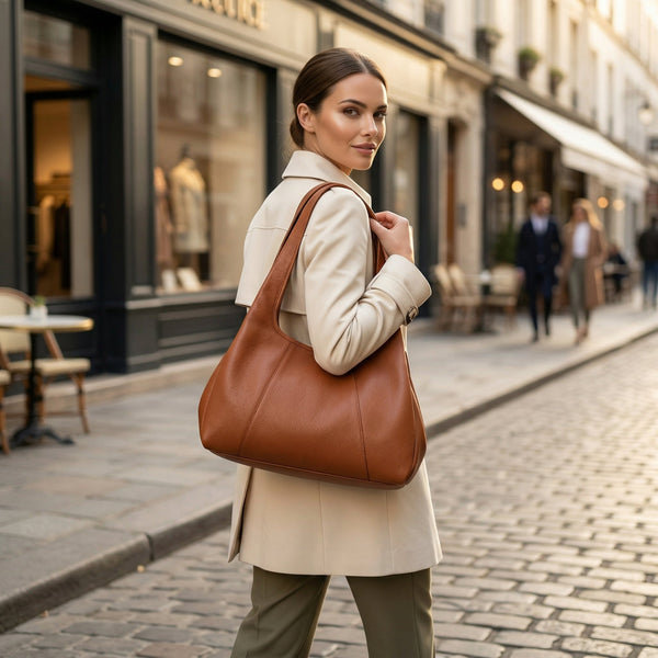 Premium Women’s Leather Shoulder Tote – Spacious Hobo Handbag for Work & Travel