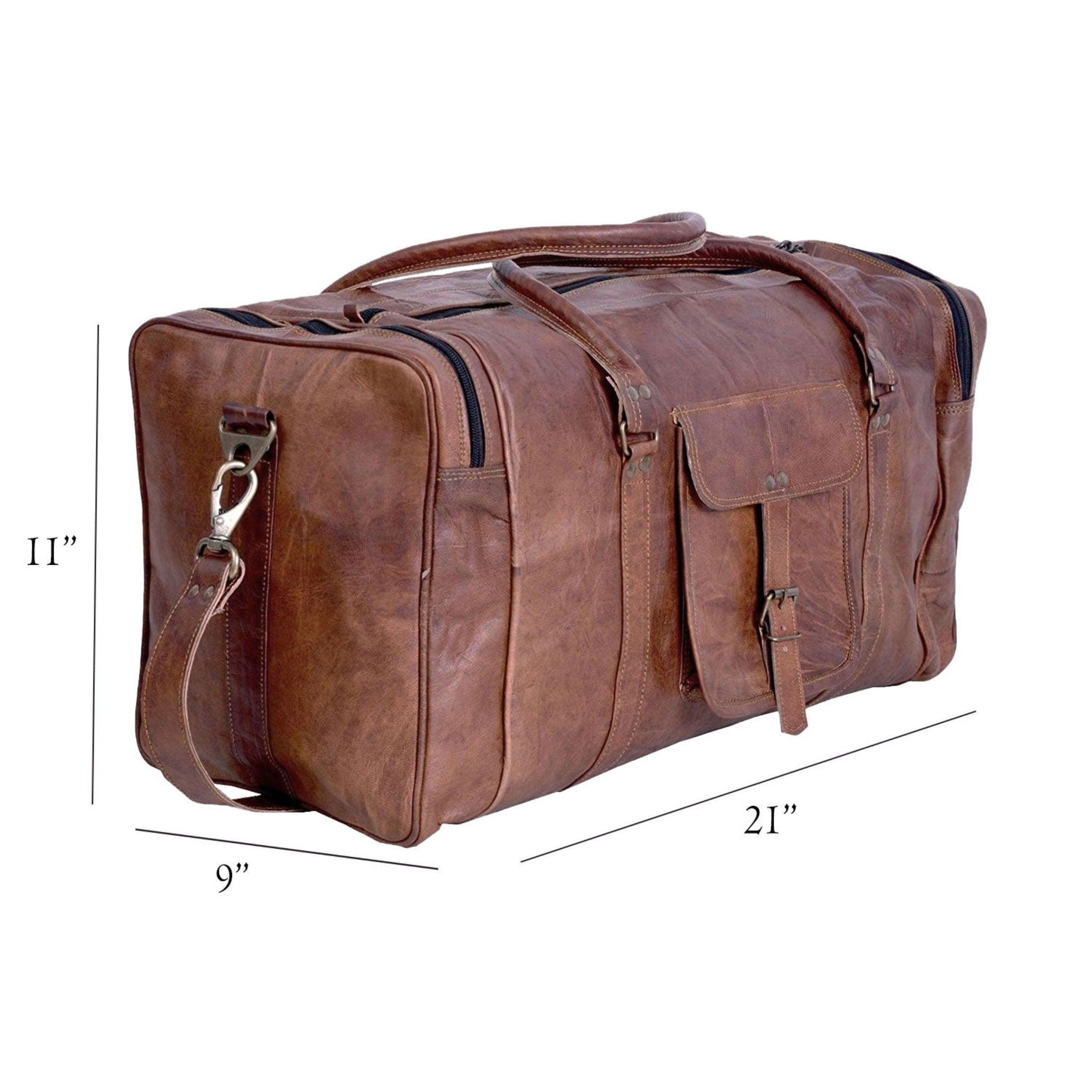 Leather 21-Inch Vintage Duffel Bag - Full Grain Leather Travel, Gym, Sports, and Weekend Bag